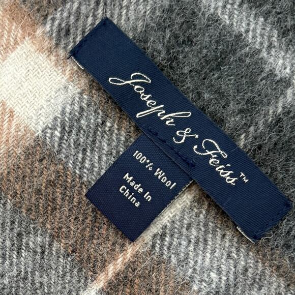 Joseph & Feiss Wool Plaid Scarf British Heritage Preppy Academia Neutral - Picture 3 of 6